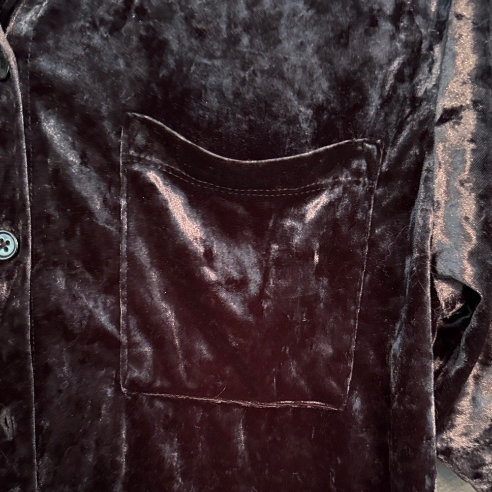 Stars Above Black Velvet Two-Piece top button up Pajama Set - Picture 4 of 9